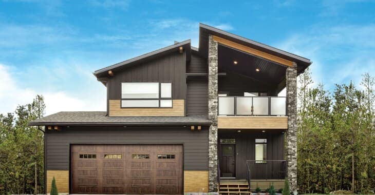 Close-up of composite siding showing wood grain detail